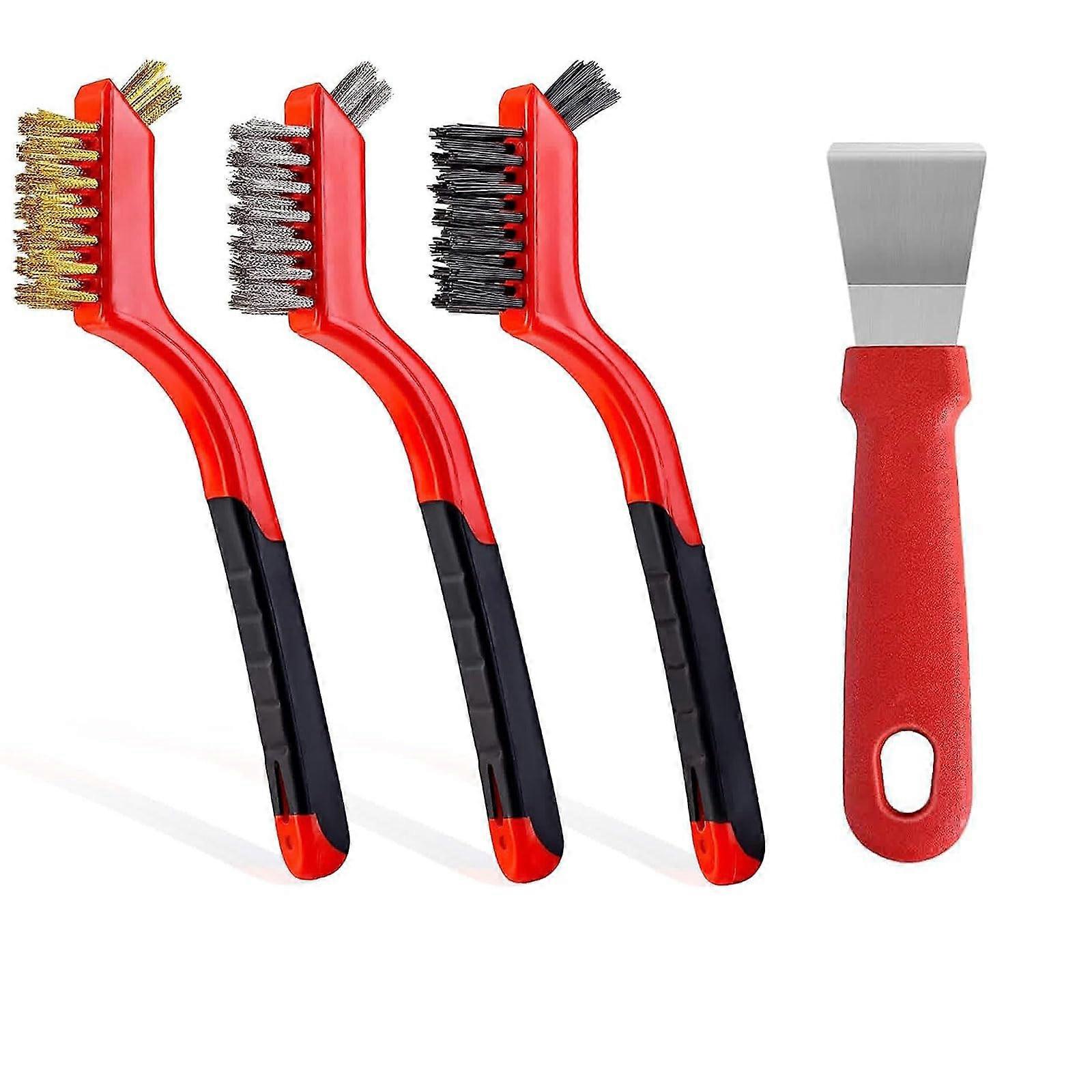 4 Pieces Wire Brush Set Cleaning Rust Removal Dirt & Paint Scrubbing 7 Inches
