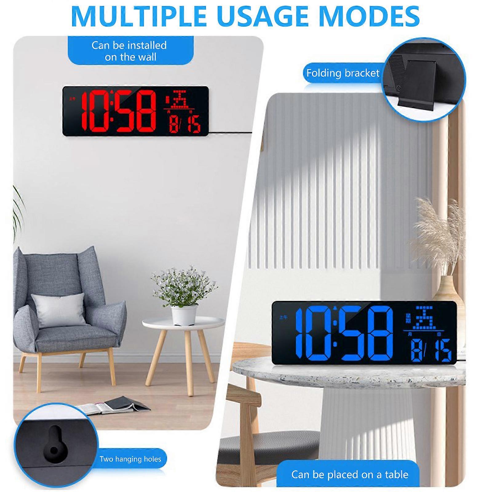 16.5in LED Digitální Hodiny S Teplotou A Datem Více Displejů Nástěnné Hodiny Pro Seniory A Kancelářské Použití