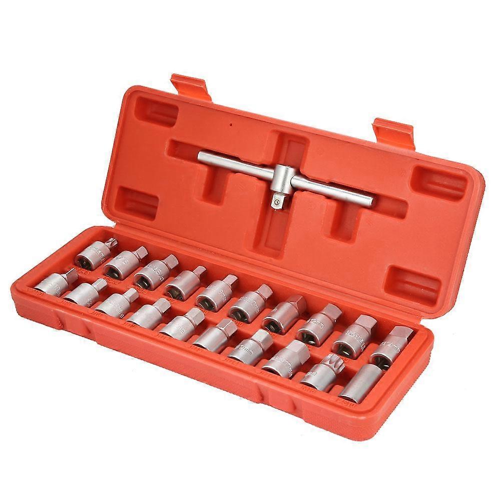 21pcs Steel 3/8in Oil Drain Plug Sump Slid Able T Handle Socket Wrench Set Oil Change Tool