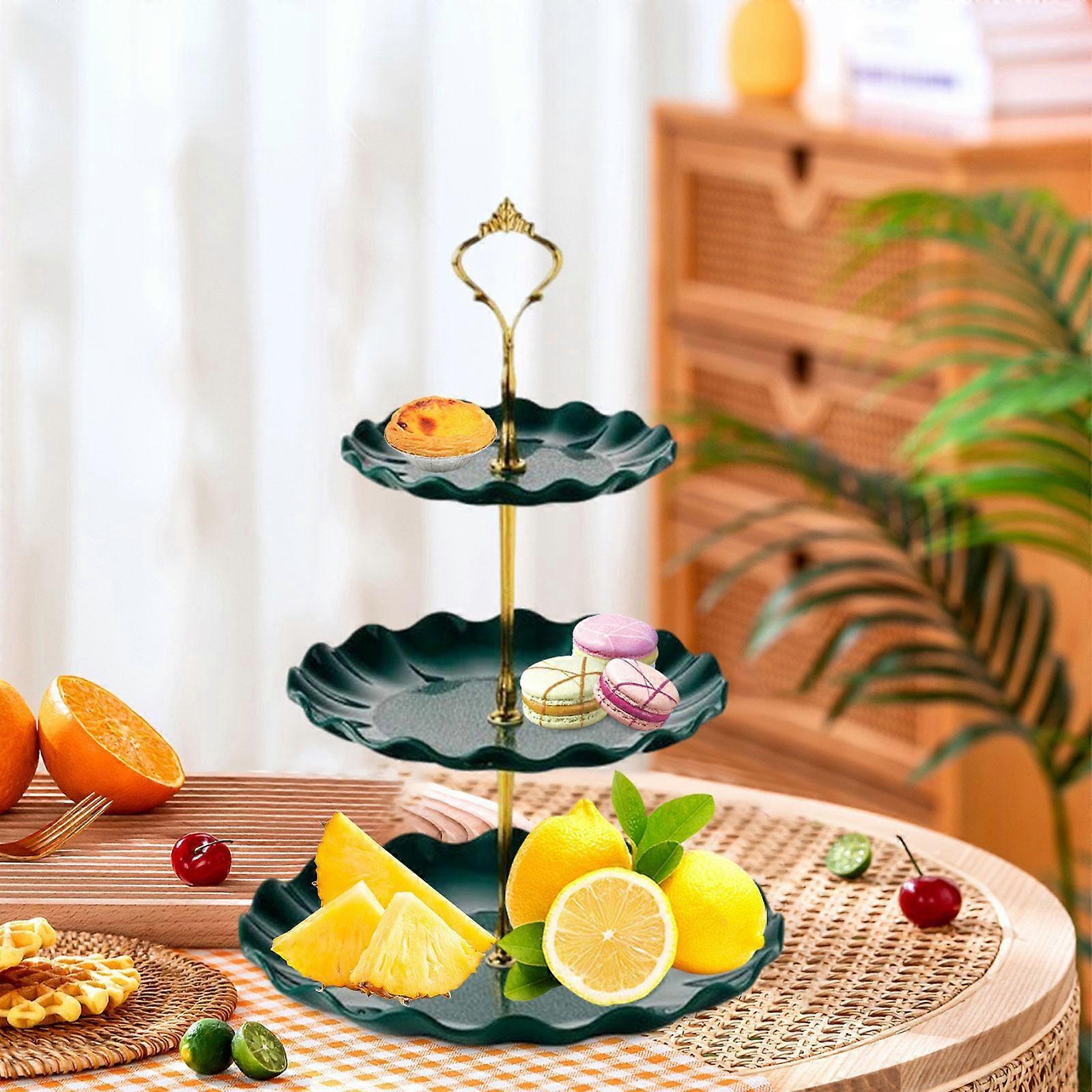 3 Tiered Cake Stand Serving Tray Cosmetics Restaurant Cupcakes Display Plate Dark Green