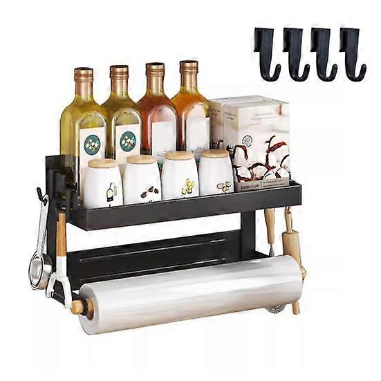 Magnetic Storage Rack with Paper Towel Holder Strong Load-bearing Easy to Install Kitchen Organizer Spice Shelf Towel Roll Holder