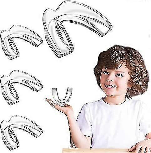 Kids Mouth Guard For Teeth Grinding - 4 バイトガード + デンタルガードケース、歯のホワイトニングトレイ & スポーツ、子供用Mold_Specialギフトのパック