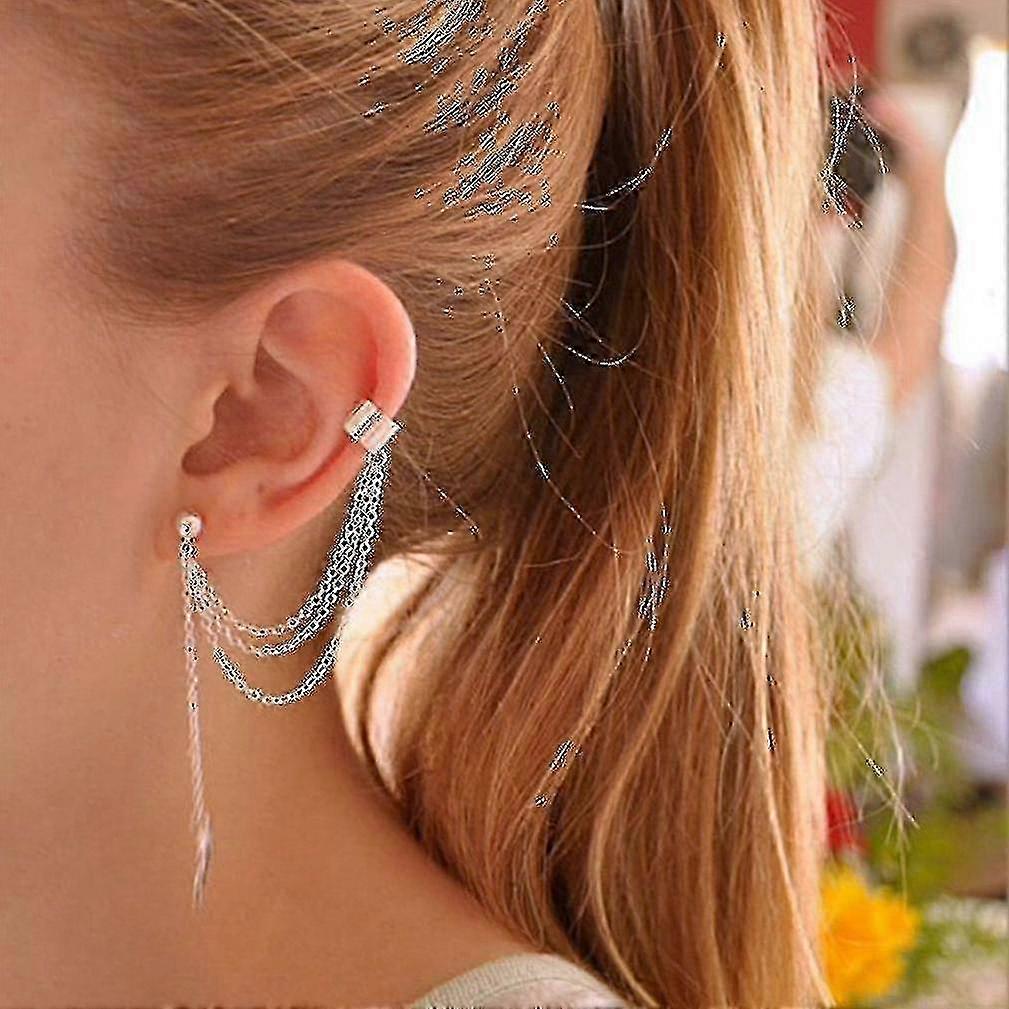 Metal Leaf Tassel Single Ear Clip Ear Stud Jewelry
