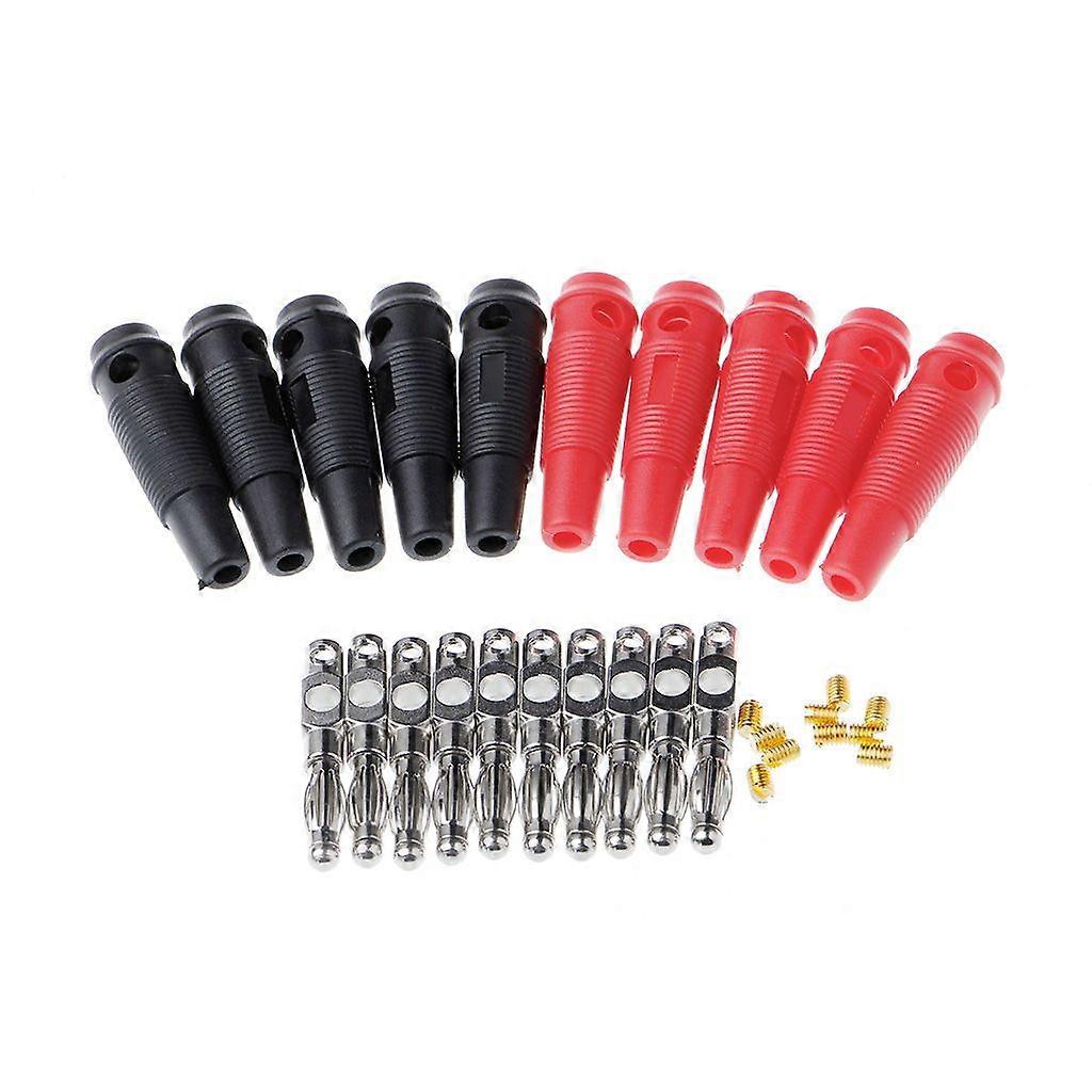 10 piezas rojo negro 4 mm solderless side stackable Banana Plug