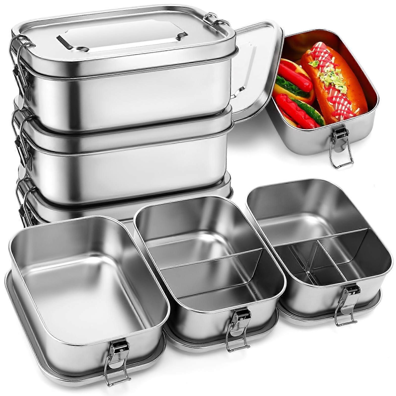 Stainless Steel Bento Lunch Box Set - 3 Pcs Metal Food Container with Lockable Clips, Leak Proof Divider, 800 Ml/27 Oz, Dishwasher Safe