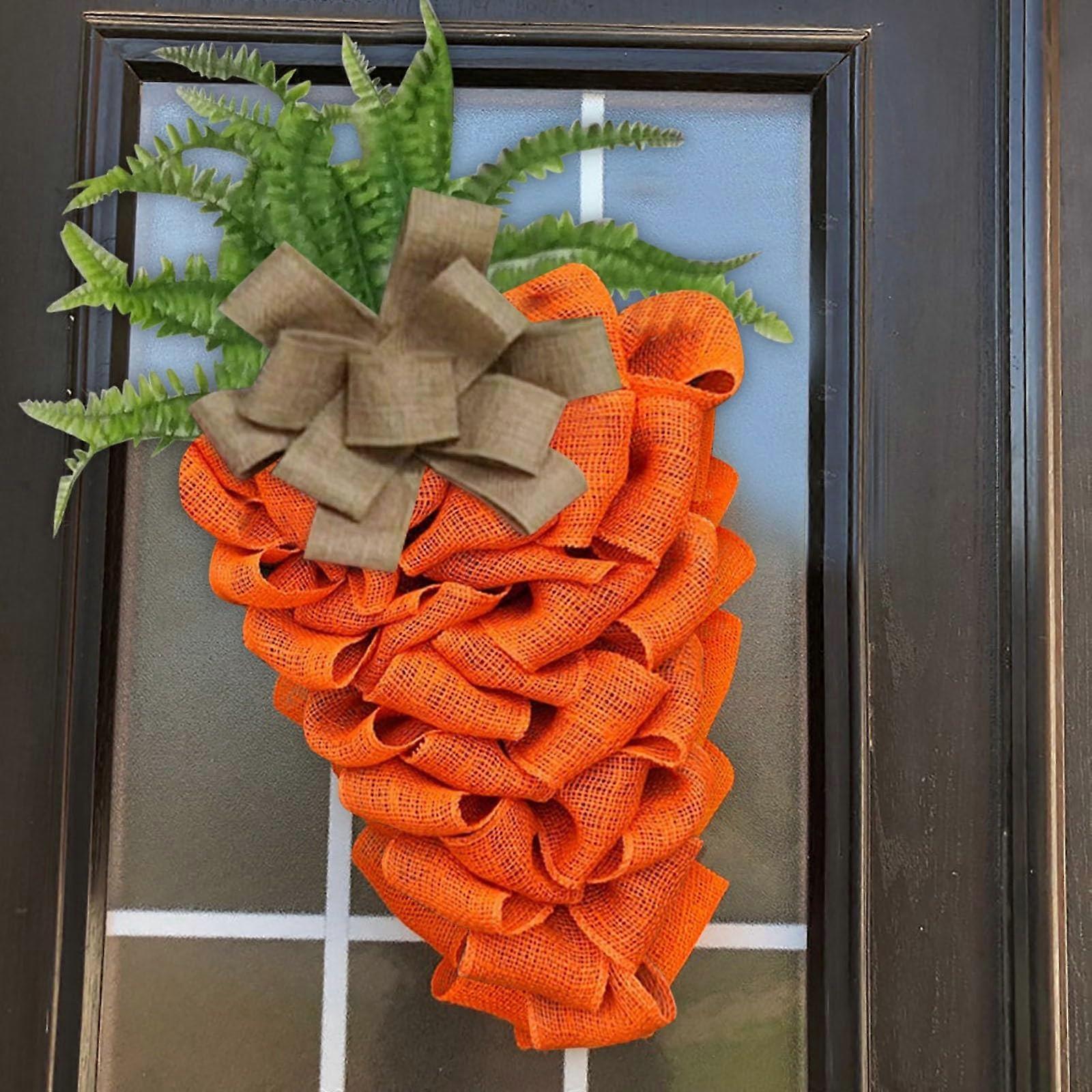 Easter Carrot Teardrop Swag 23.6-Inch Orange Wreath For Front Door With Bow And Eucalyptus Leaves Rustic Spring Decor