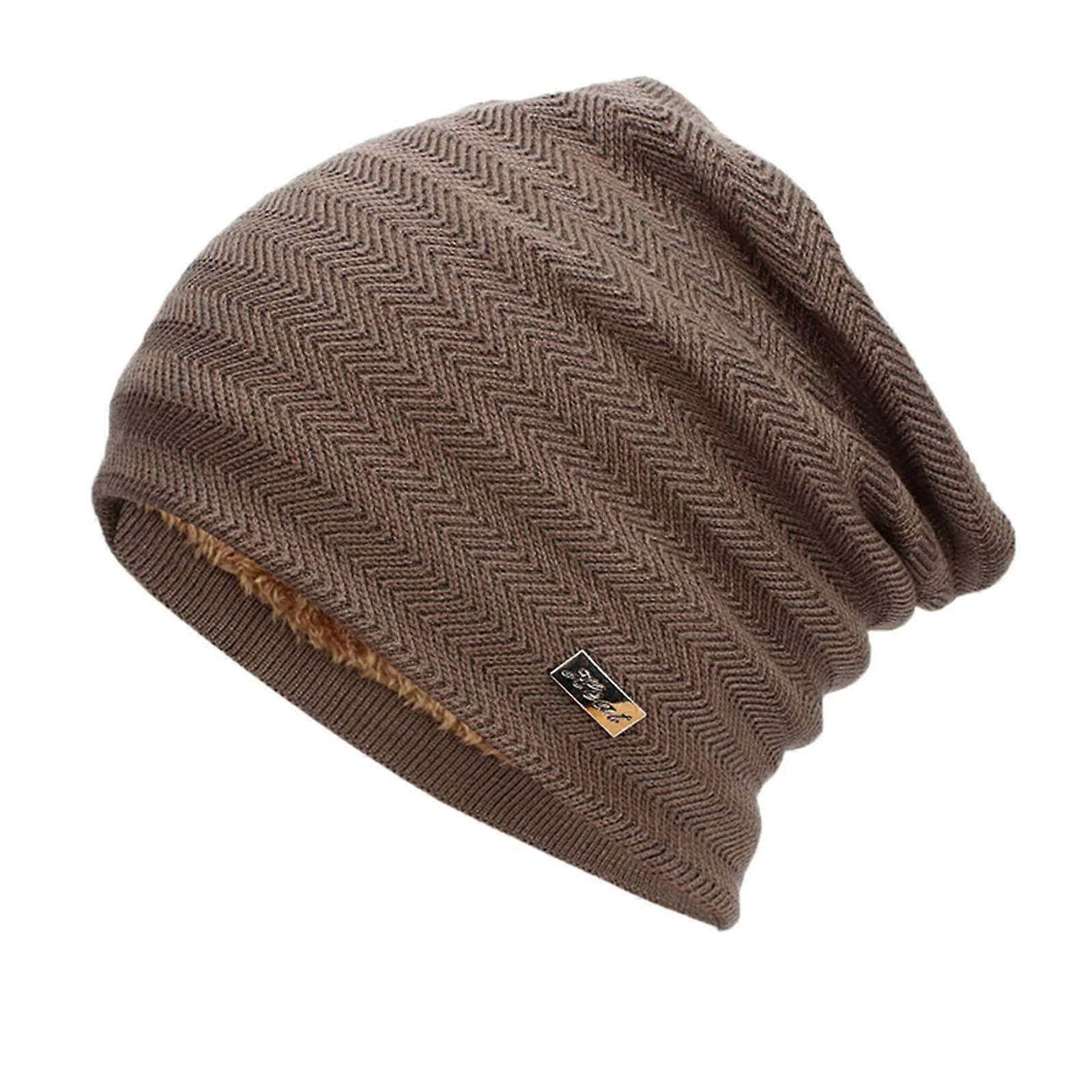 Knit Beanie Hat for Winter Warmth, Thick Polar Lined Cotton, Large Size Skull Cap, Soft Cashmere Blend, Ribbed Style