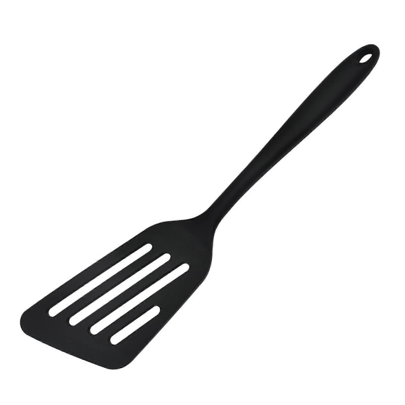 Silicone Solid Turner Non-Stick Spatula With Hollow Long-Handle Black Kitchen Scraper Utensil