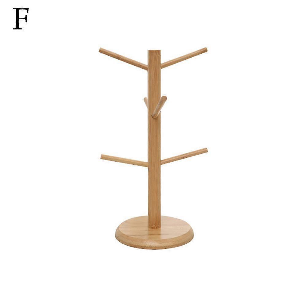 Original wood color (F)$ Tree-shaped household mug rack store counter coffee cup rack with 6 hooks storage rack