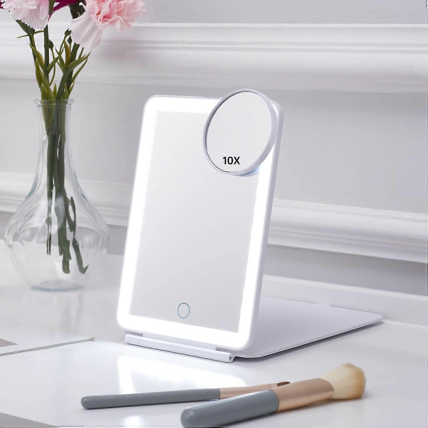 LED Foldable Travel Makeup Mirror - 5x7 Inch 3 Color Light Modes USB Rechargeable Touch Screen