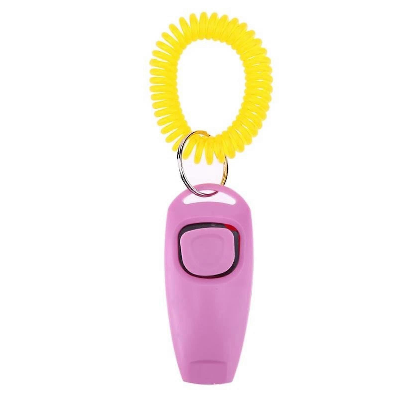 Dog Clicker Pet Training Clicker with Whistle, Key Ring, Wrist Strap for Dogs and Cats - Pink, Small Size