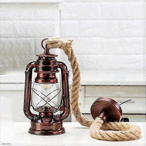 Hemp Rope Chandelier, Vintage Industrial Pendant Light, Retro Lantern Design, 3-Light Adjustable Suspension Fixture