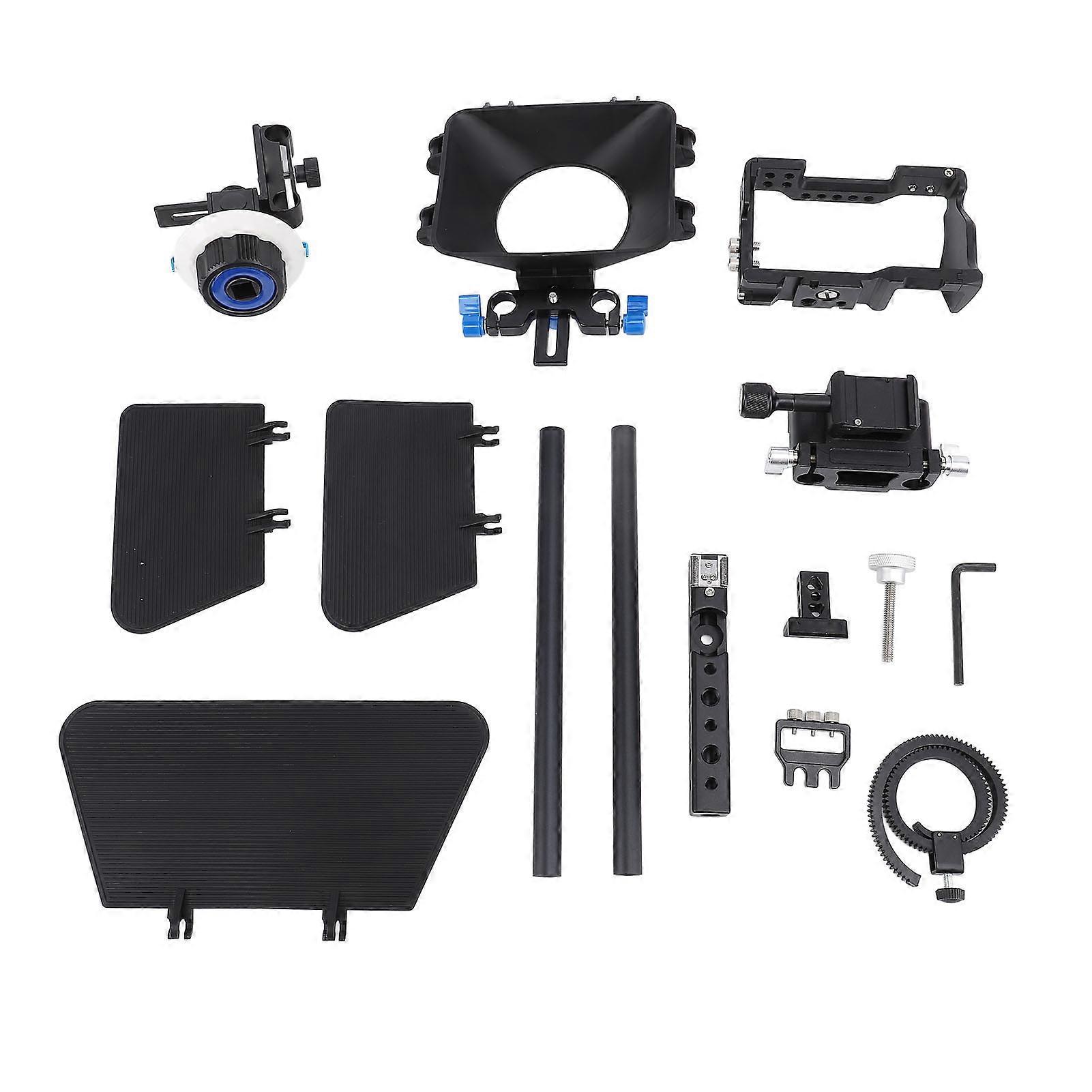 DSLR Rig with Matte Box Follow Focus Aluminum Alloy Camera Video Stabilizer Cage Kit for A6300 Photography