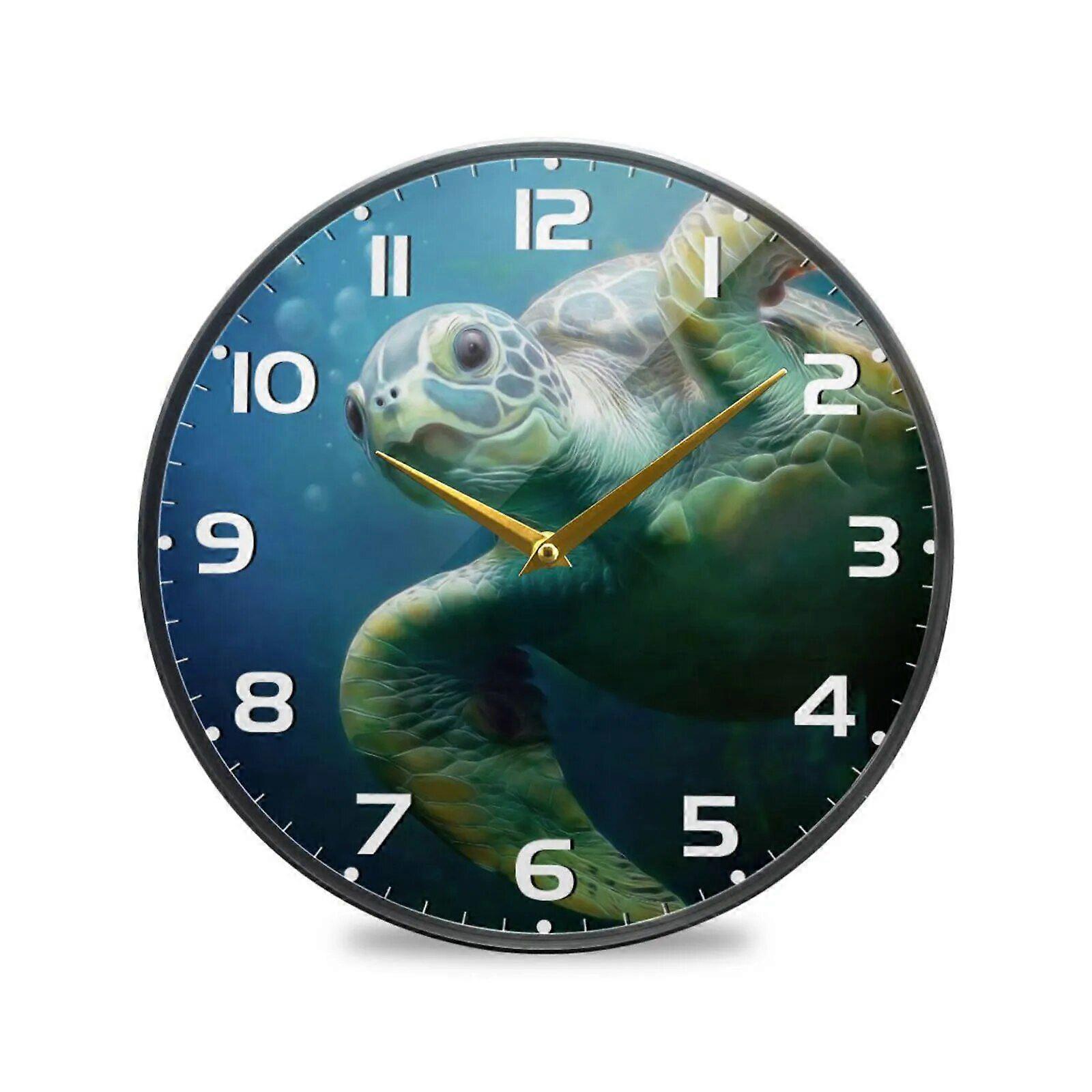 Creative 3D Sea Turtle Acrylic Round Wall Clock Home Decor Bedroom Living Room Silent Non-Ticking Hanging Watch Quiet Desk Clock