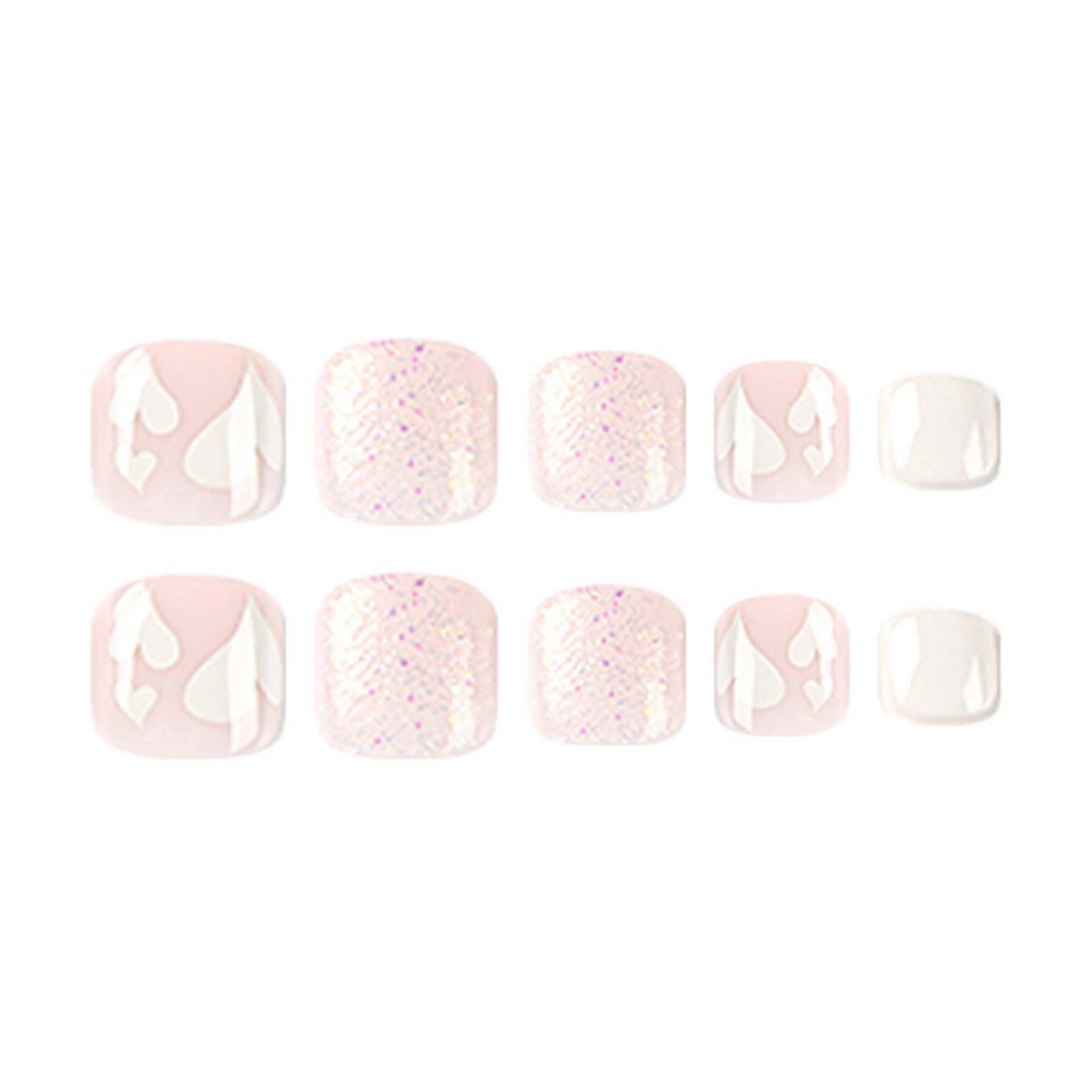Unhas Quadradas Falsas Decoradas com Glitter Branco Leve e Fácil de Colar Unha Falsa