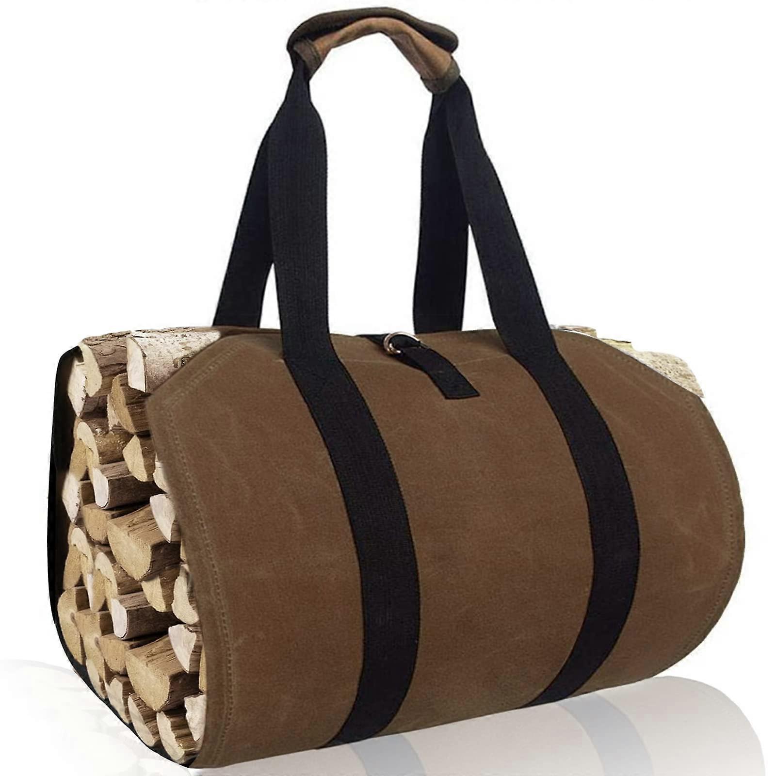 Waxed Firewood Carrier with Handles, Durable Canvas Log Tote Bag for Easy Transport, Sturdy Fireplace Accessory