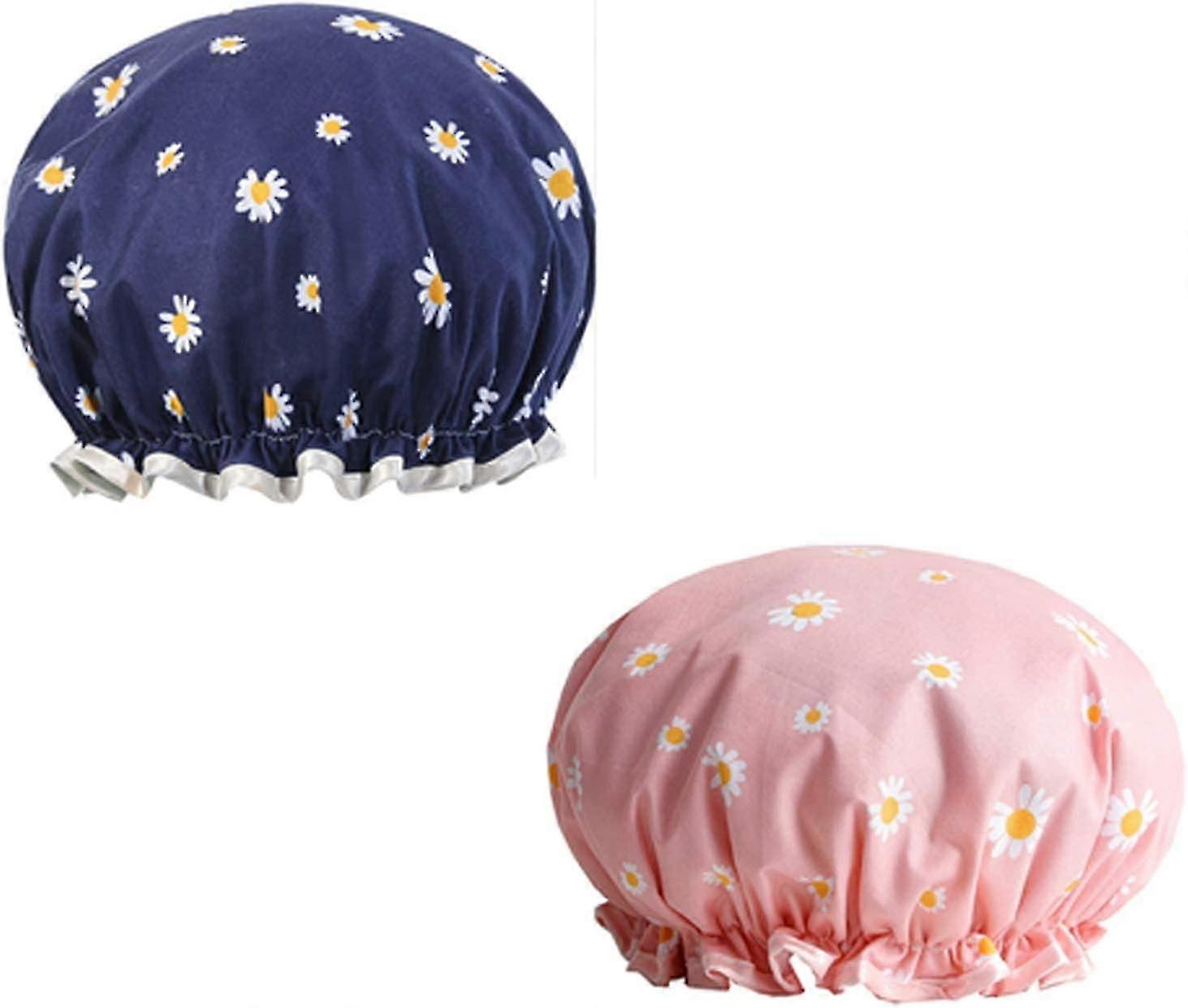2 Pcs Acsergery Gift Double Layer Shower Cap Waterproof Elastic Bath Cap, Durable Plastic