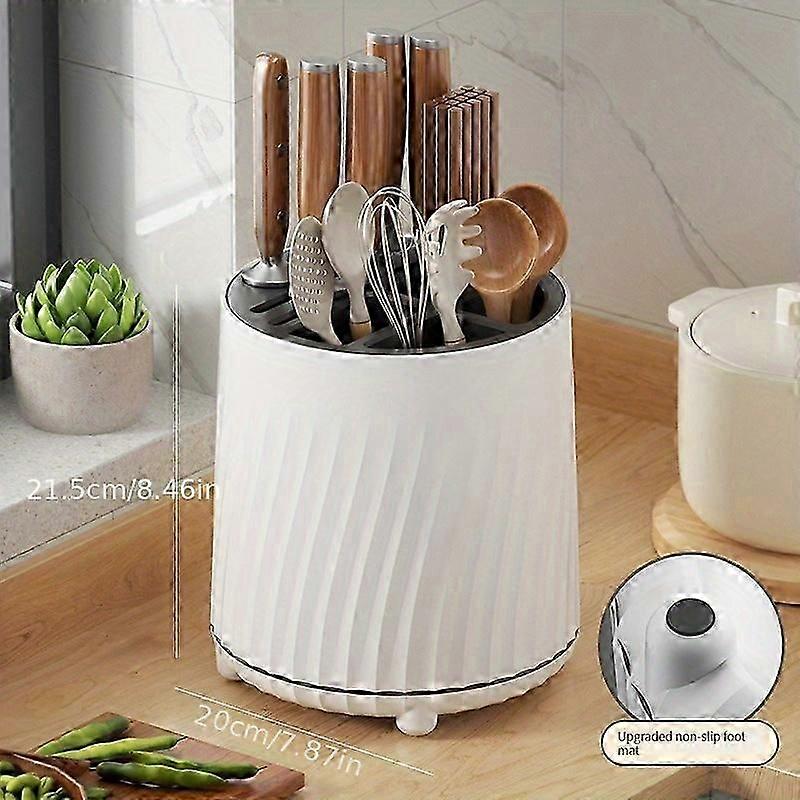 Space-Saving Rotating Utensil Holder Multifunctional Kitchen Caddy with Cutlery Drainer and Organizer-Good