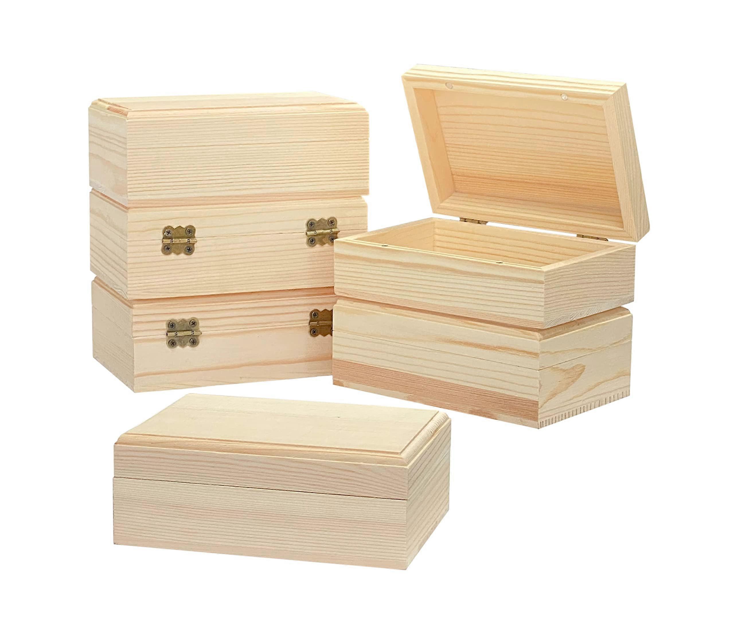 6Pack Wooden Box Unfinished Rectangle Pine Wood Box for Crafts,Magnetic Hinged Lid (5.5 x 3.5 x 1.9 in)
