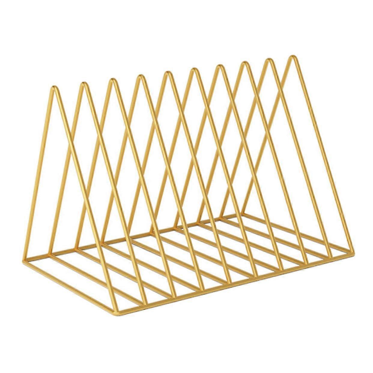 Disc Shelf Bookshelf Triangle File Rack Metal Golden Book Organizer Vinyl Record Display Holder Office Bookend Desktop Storage Rack