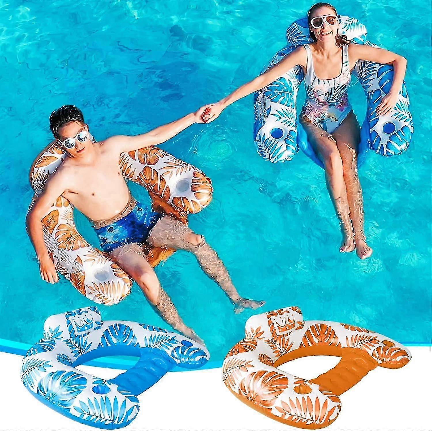 Inflatable Pool Floating Chair,Pool Chairs with Cup Holders,Blow up Floating Pool Floats Chair,Pool Floaties for Adults Swimming Pool
