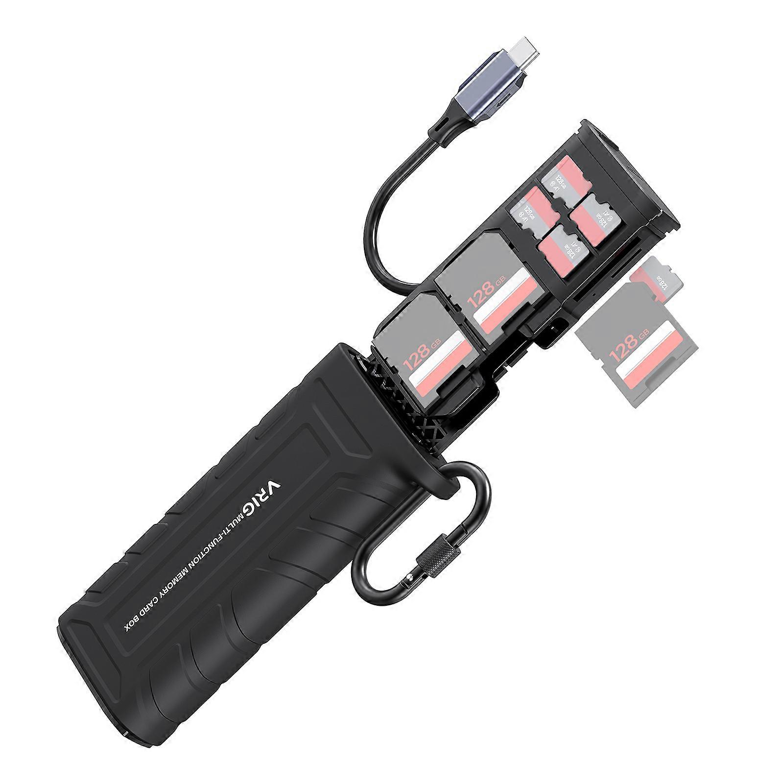 VRIG A0142 2-in-1 Memory Card Reader Storage Box 312MB/s High-Speed SD/TF Card Reader Carrying Case Waterproof Shock-proof with Type-C Plug Carabiner