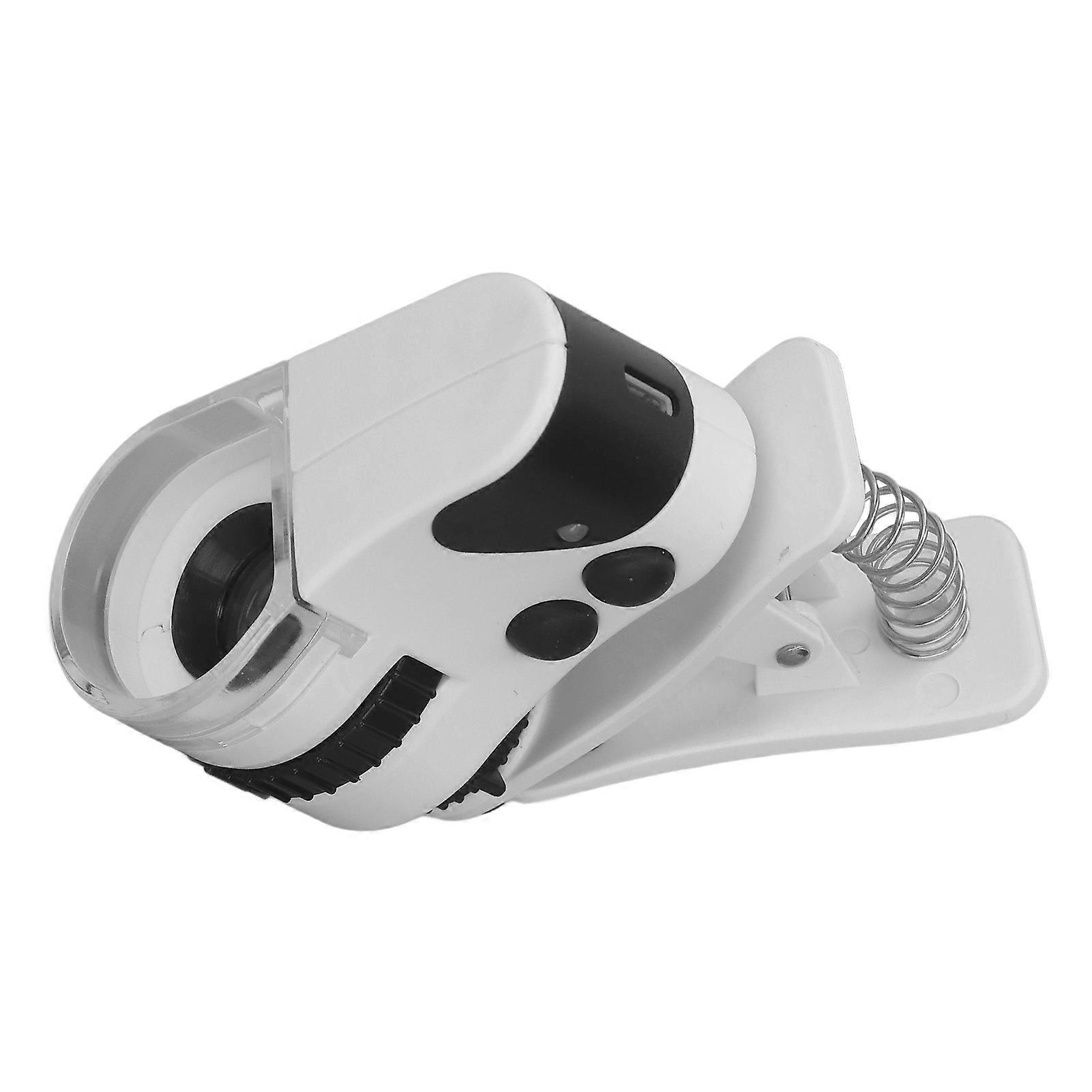 Cellphone Clip On Microscope 50X Magnification Adjustable Focus USB Rechargeable Clip On Type Loupe with LED Light Banknote Detecting Light 