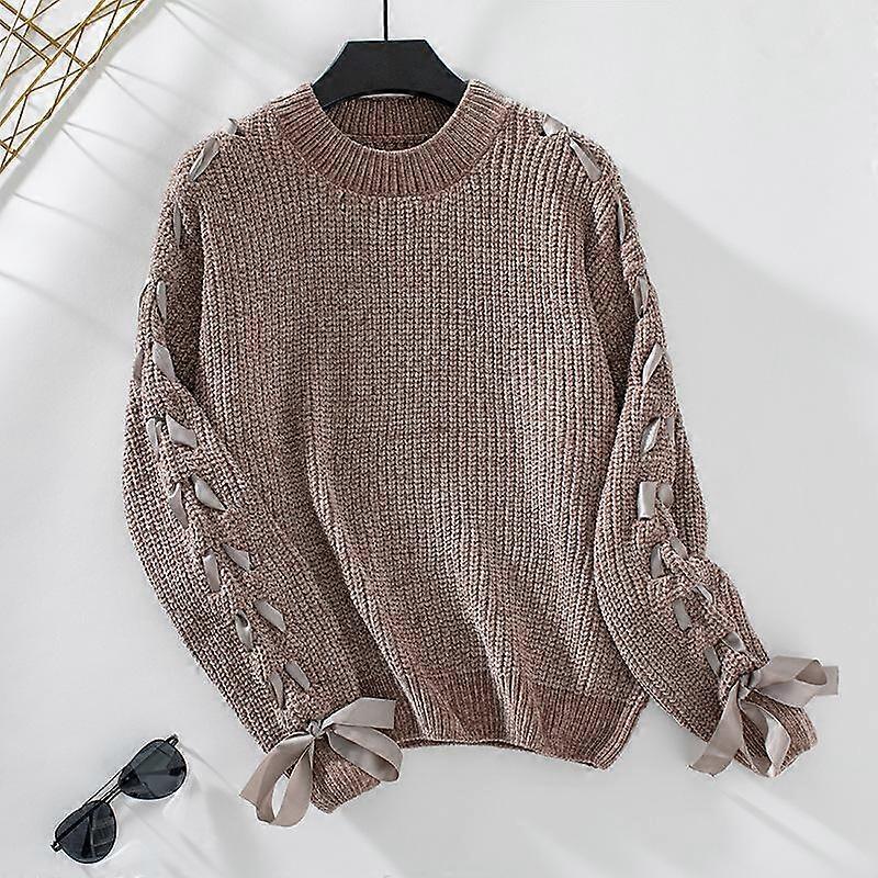 Women's Sweater Autumn and Winter Solid Colour Loose Bowknot Pullover Plus Size Sweater