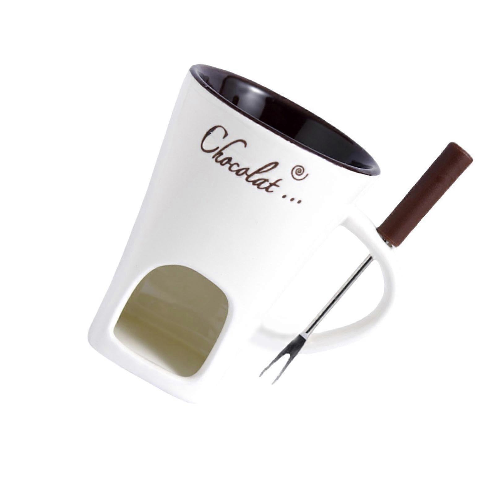 Fondue cup for chocolate, 130 ml, with fork for sweets and snacks, white
