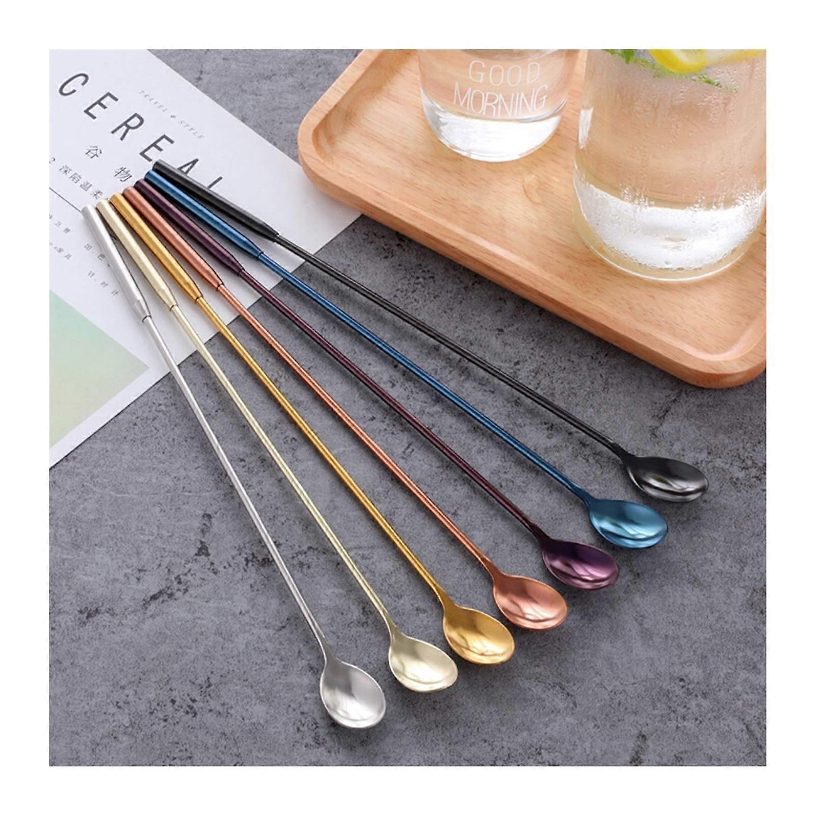 Stainless Steel Long Handle Teaspoons Set of 7, Durable Stirring Spoon for Dessert and Coffee, Ideal for Everyday Use