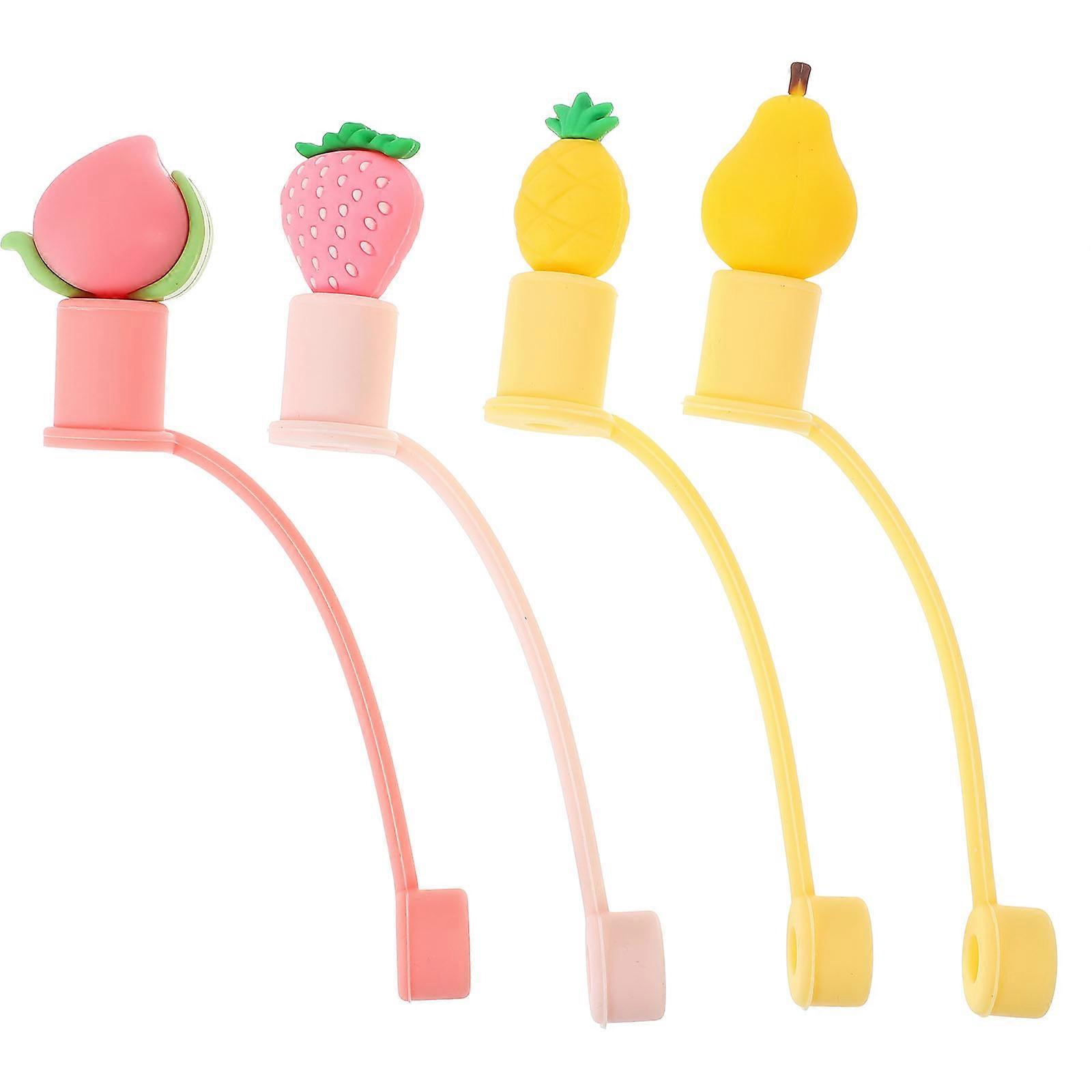 4PCS Reusable Cartoon Fruit Straw Covers, Cute Dust Protectors for Cups, Smooth Surface Party Accessories for Hawaii Theme