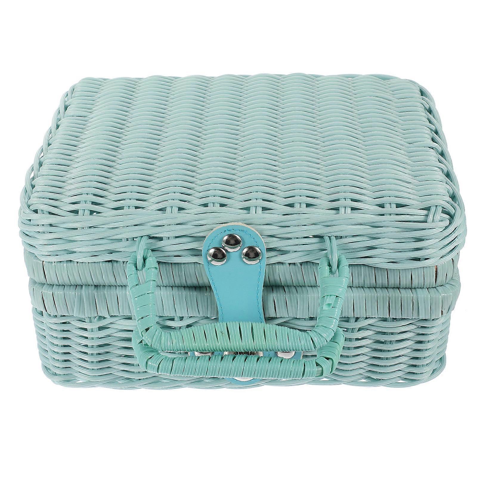 Woven Storage Baskets Rectangular Box Blue 22.50X18.00X11.50CM Office Use 1Set