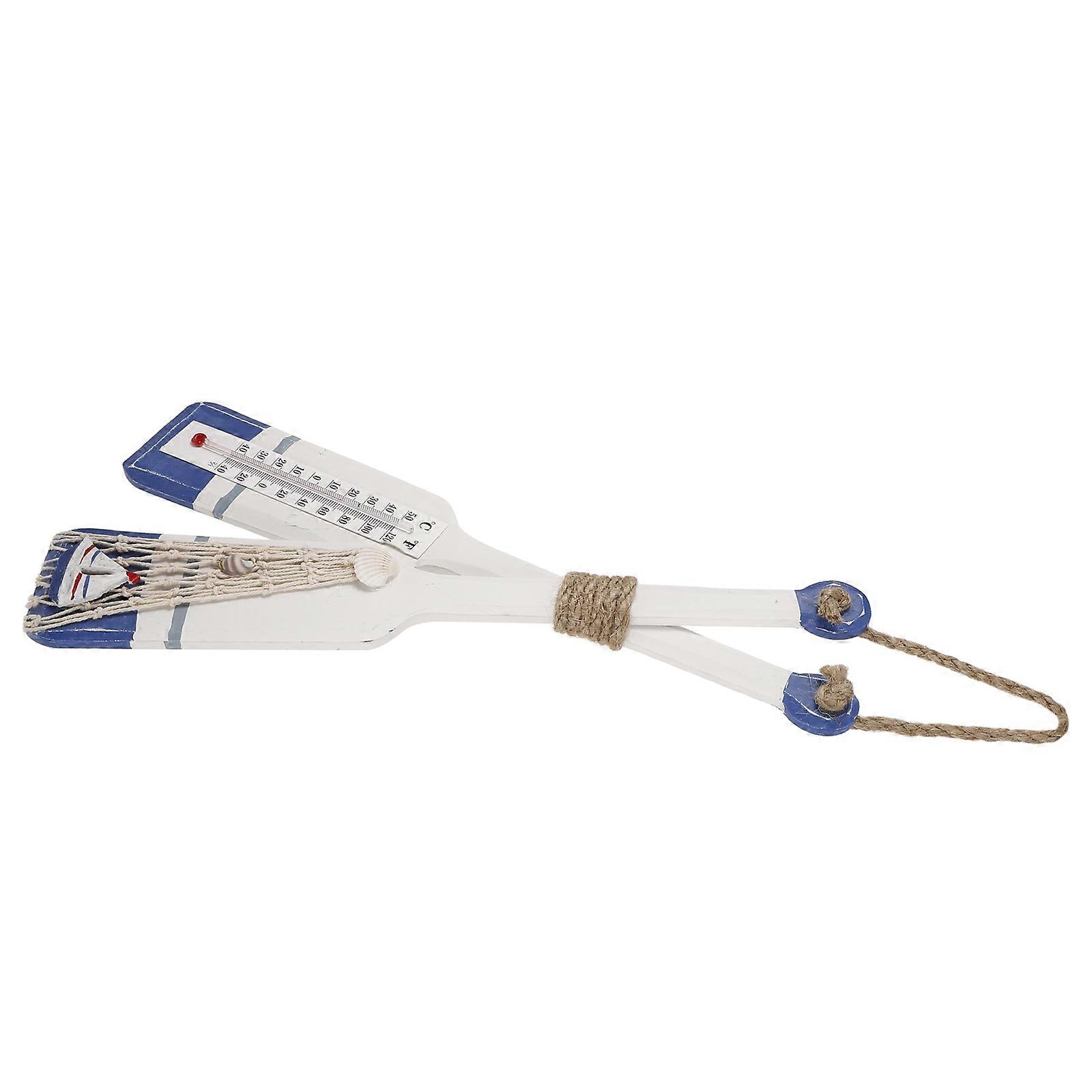 Antique Wooden Paddle Wall Decor with Thermometer – Vintage Nautical Oar for Unique Beachy Home, Bar, or Photography Display