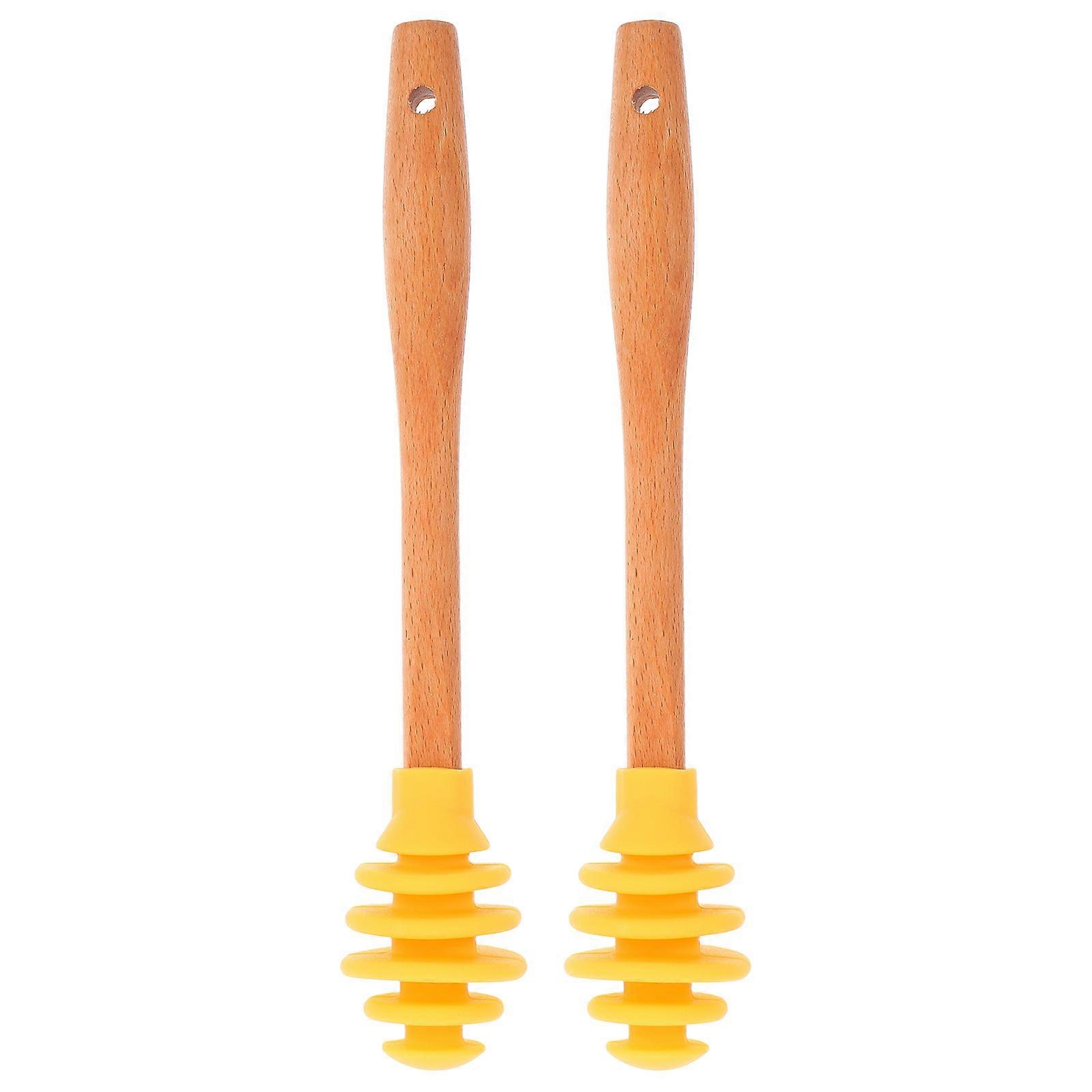 Convenient Honey Dippers Silicone Honey Dipper With Wooden Handle For Home Use 2Pcs