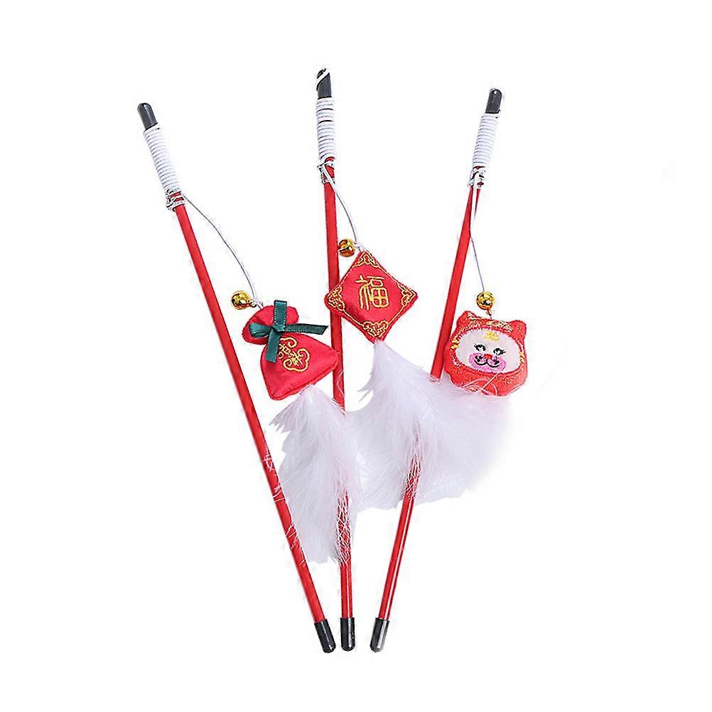 Interactive Cat Toy Cat Flirting Stick Indoor Playtime Red 30x1cm Interactive Play 3Pcs