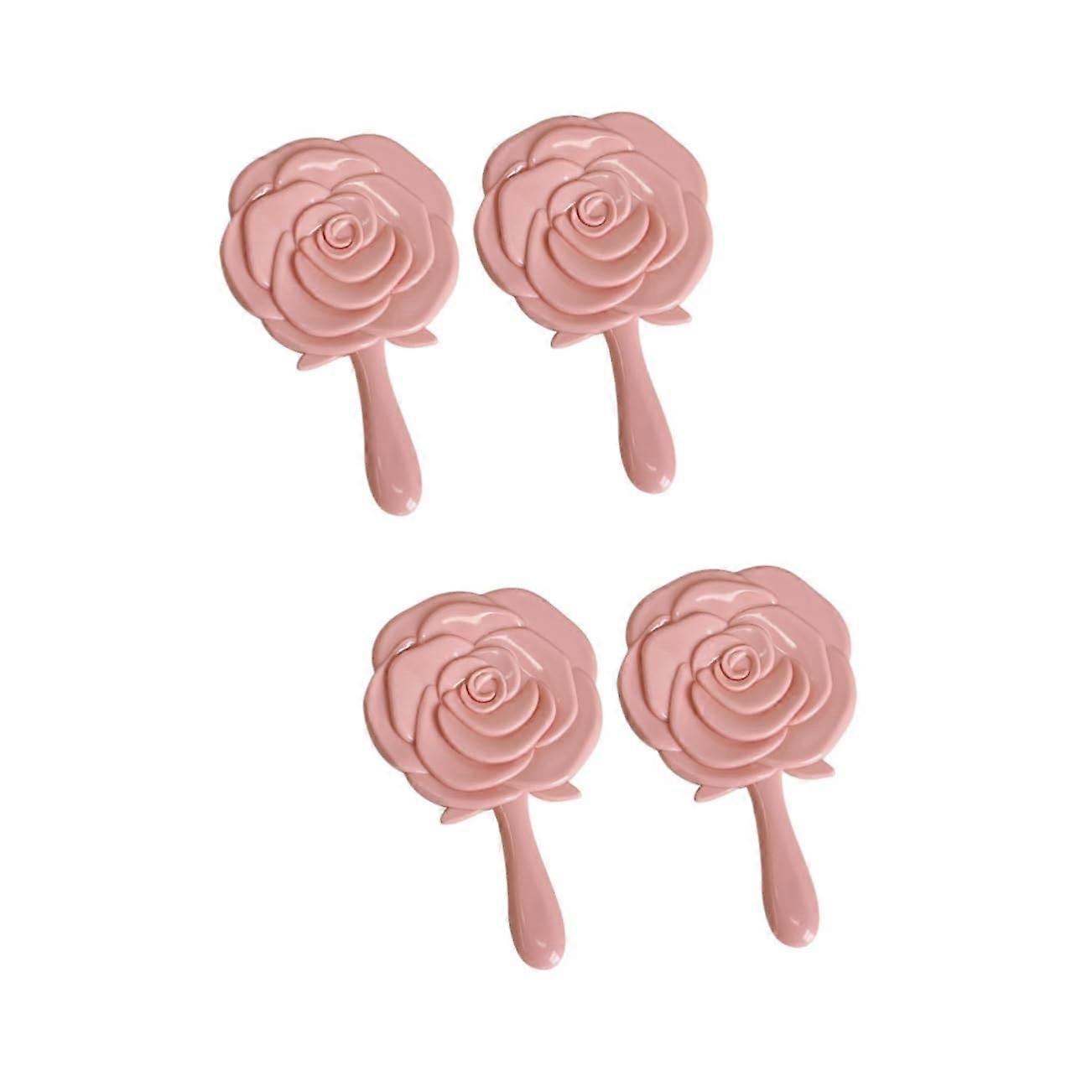 Pocket Mirror Set: 4 Pink Floral Makeup Mirrors - Flower Design, Paddle & Hand Mirror, Travel & Dressing Table