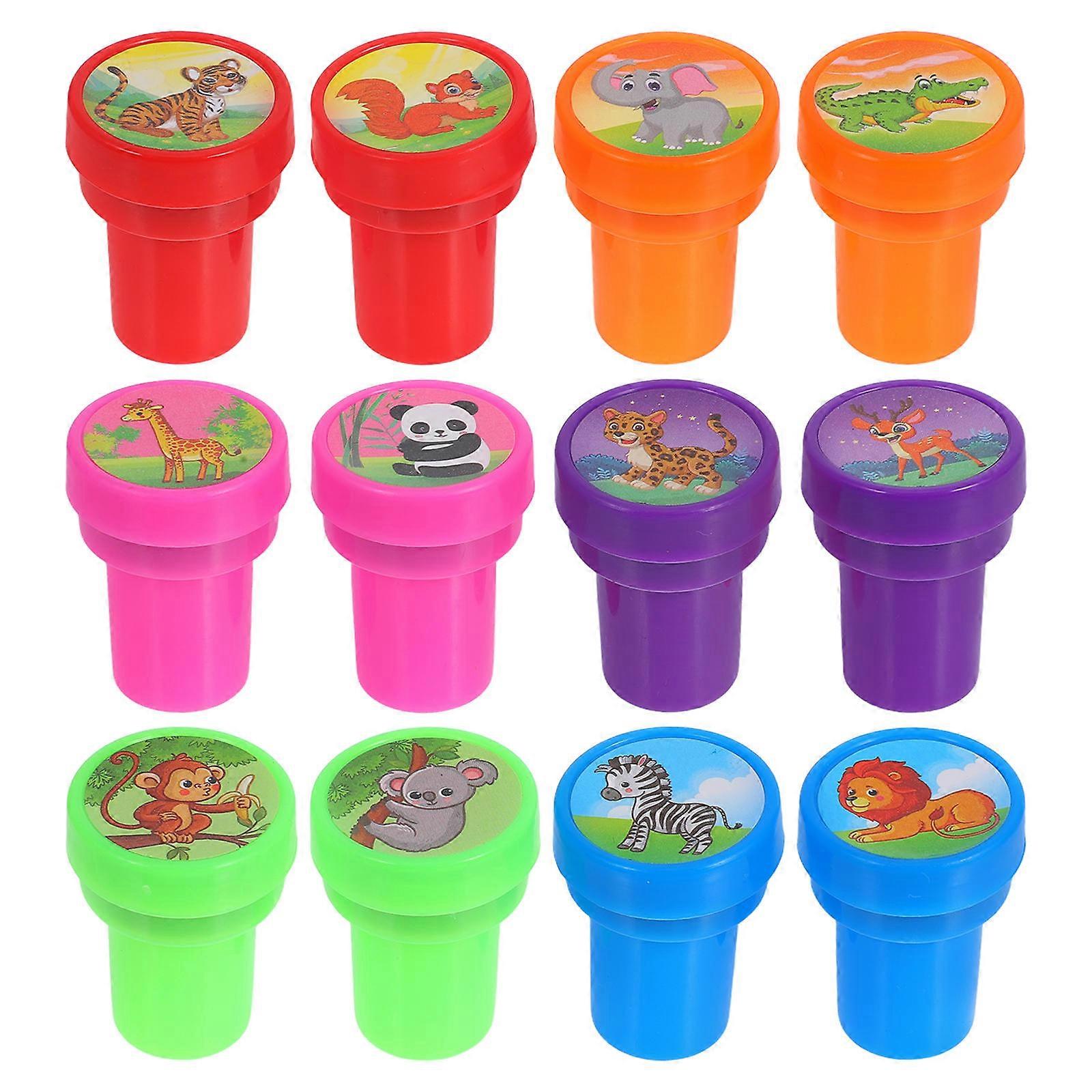 Crafting Stamps For Kids Cartoon Animal Mini Self Inking Easy To Hold Washable Assorted Color 3.50X2.50X2.50Cm 12Pcs