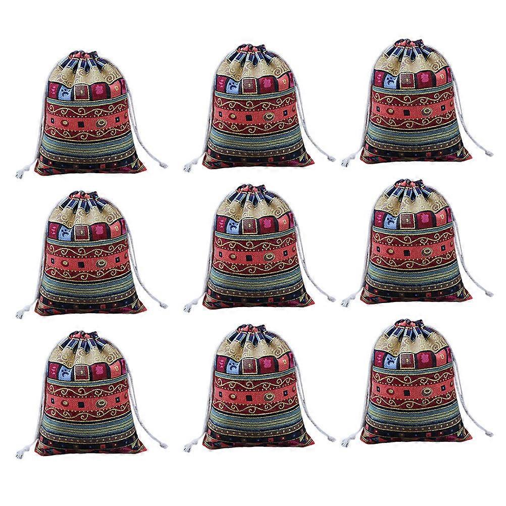 Chinese Fabric Bag Embroidered Drawstring Pouch Closet Storage 10x12 Cm 10Pcs