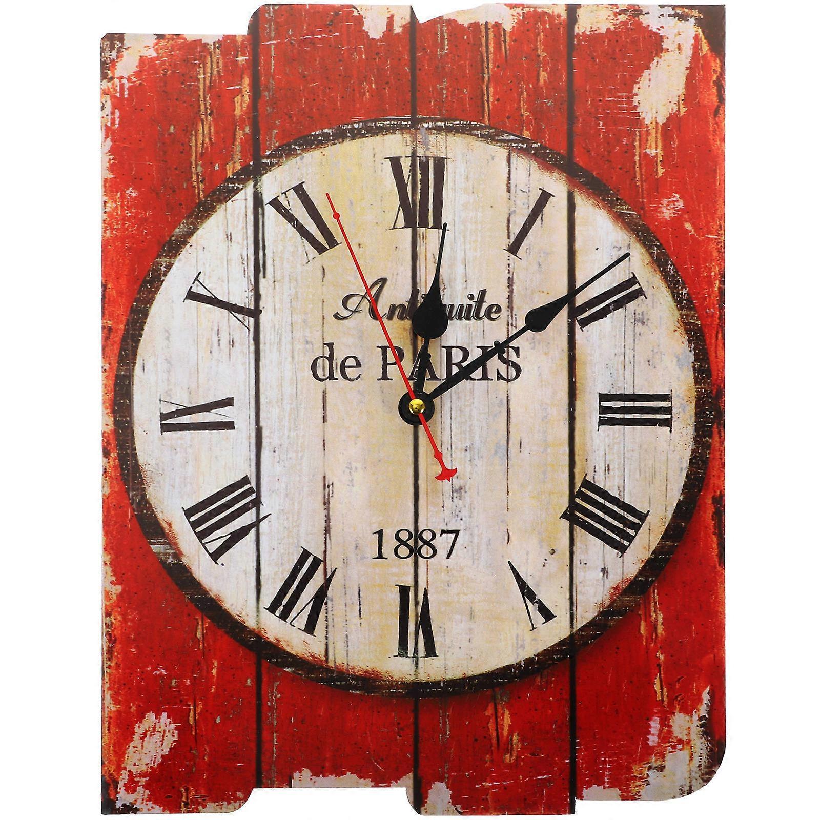 Rustic Wall Clock Creative Wooden Timekeeping Hanging Silent Operation 40x30cm Dark Red 1Pack