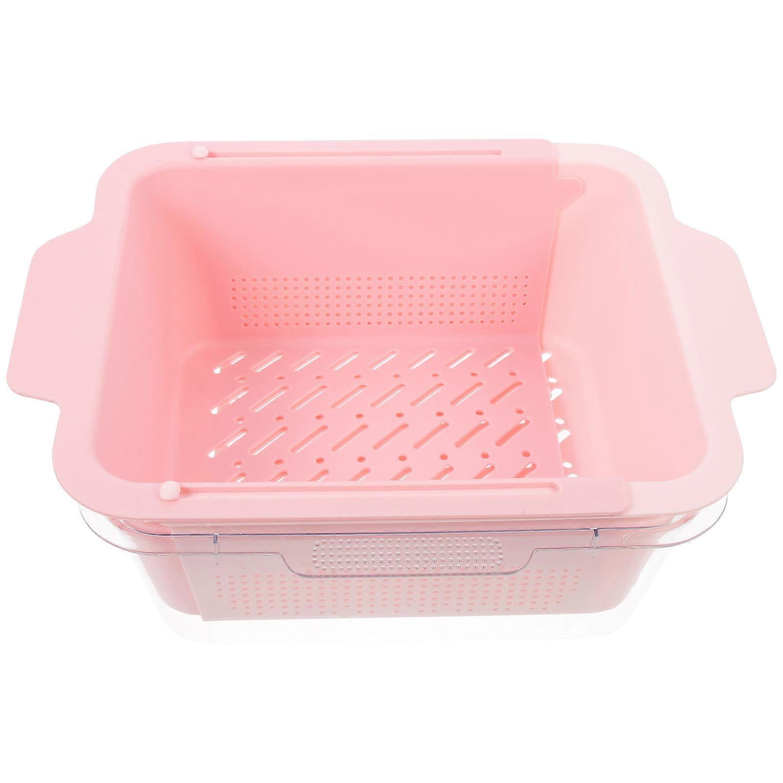 Multifunctional Fruit Washing Bowl Draining Basket For Fruit Kitchen Use Pink 30X23CM Vegetable Cleaning 1Set