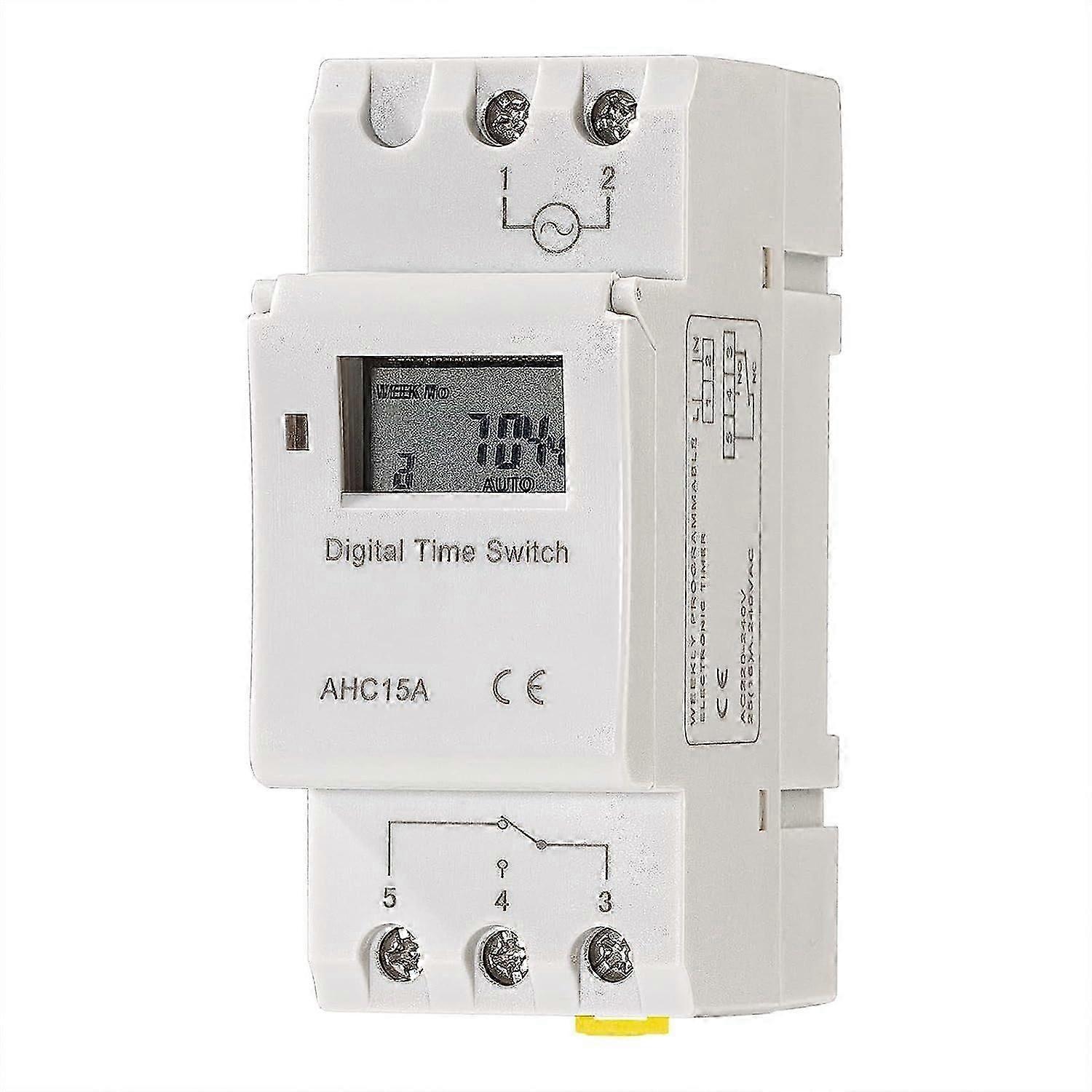 AHC15A Digital Timer, DIN Rail Mount 7 Day Programmable Digital Industrial Timer Relay