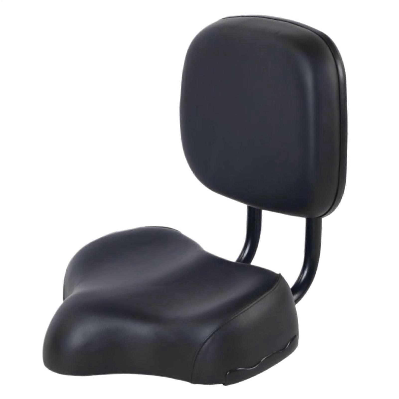 Bicycle saddle, bicycle seat with backrest, wide ergonomic saddle, leather soft cushion, black