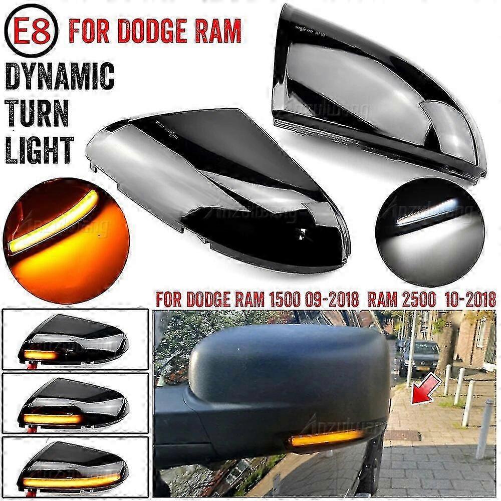 A Pair Car Dynamic Side Mirror Turn Signal Lights For Dodge Ram 1500 2009-2018 LED Rearview Mirror L