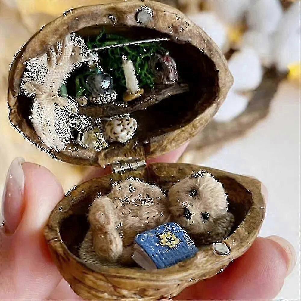 "Walnoot Shell Poppenhuis Tiny World Inside Walnoten Hars Miniatuur Poppenhuis Kit Handgemaakte Mini Bibliotheek 3d Kinderspeelgoed Cadeau" 2025