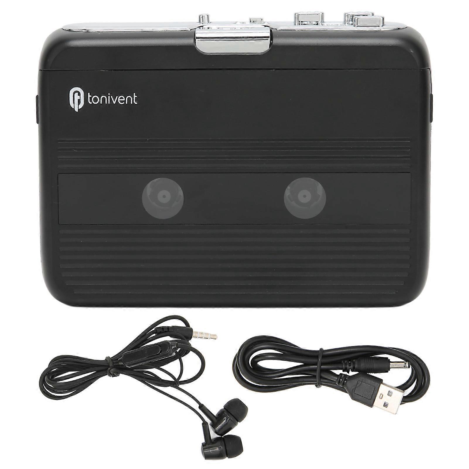 TON007B Bluetooth Cassette Player with Auto Reverse Function for Headphones, Stereo Cassette Player, Black