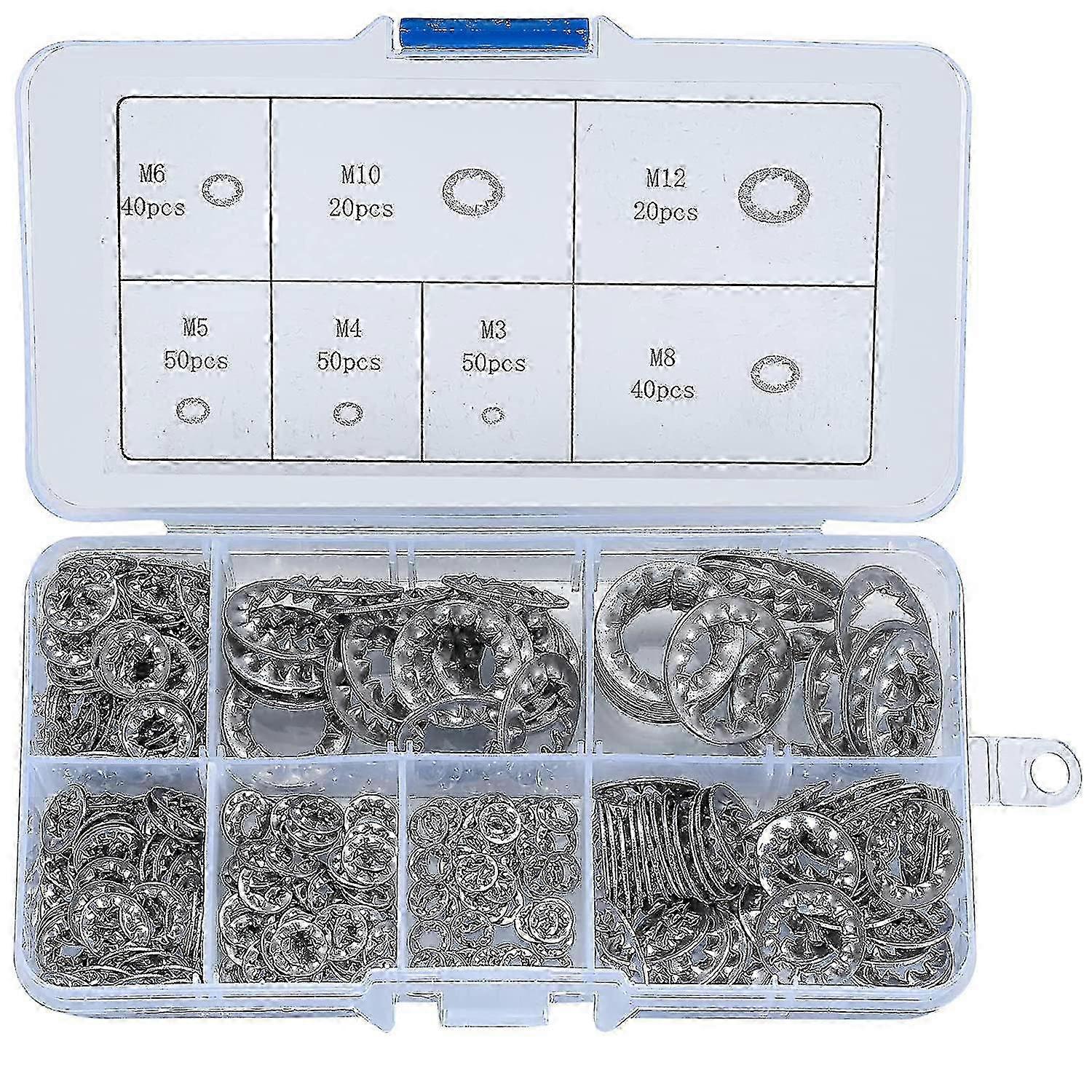 270 Pieces Internal Toothed Washers Set, Stainless Steel Lock Washers for Various Sizes M3, M4, M5, M6, M8, M10, M12 Clamp Spring Washers As