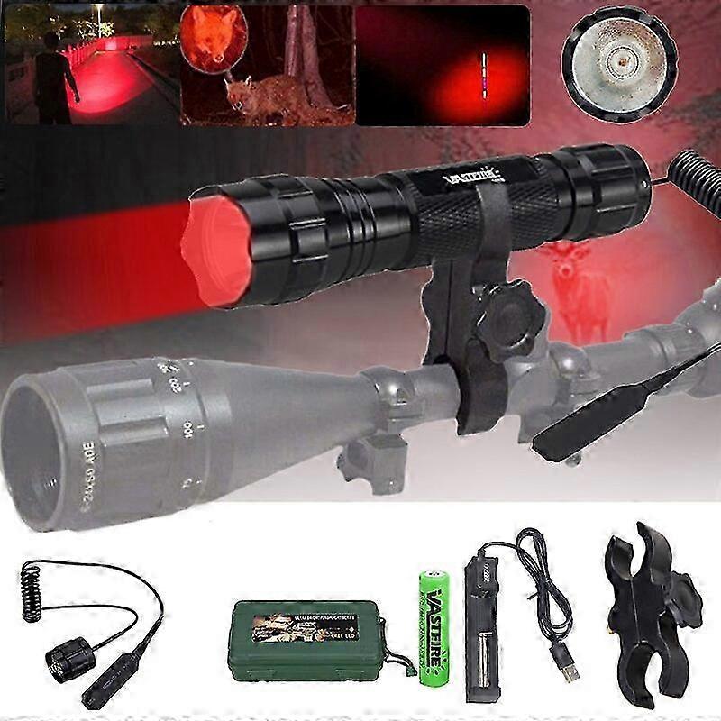 Waterproof Green/White/Red LED Tactical Hunting Flashlight 18650 Battery with Remote Pressure Switch and USB Charger
