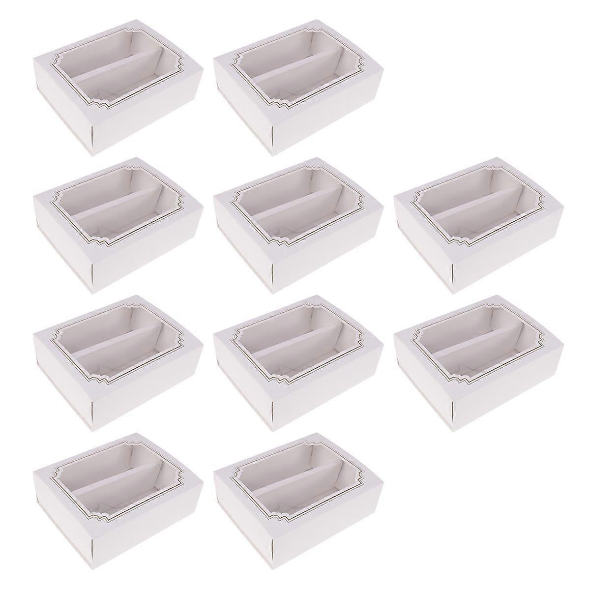 Baking Box Macaron Box Storage Case Rectangular Shape White Paper Packaging Big Size 10Pcs