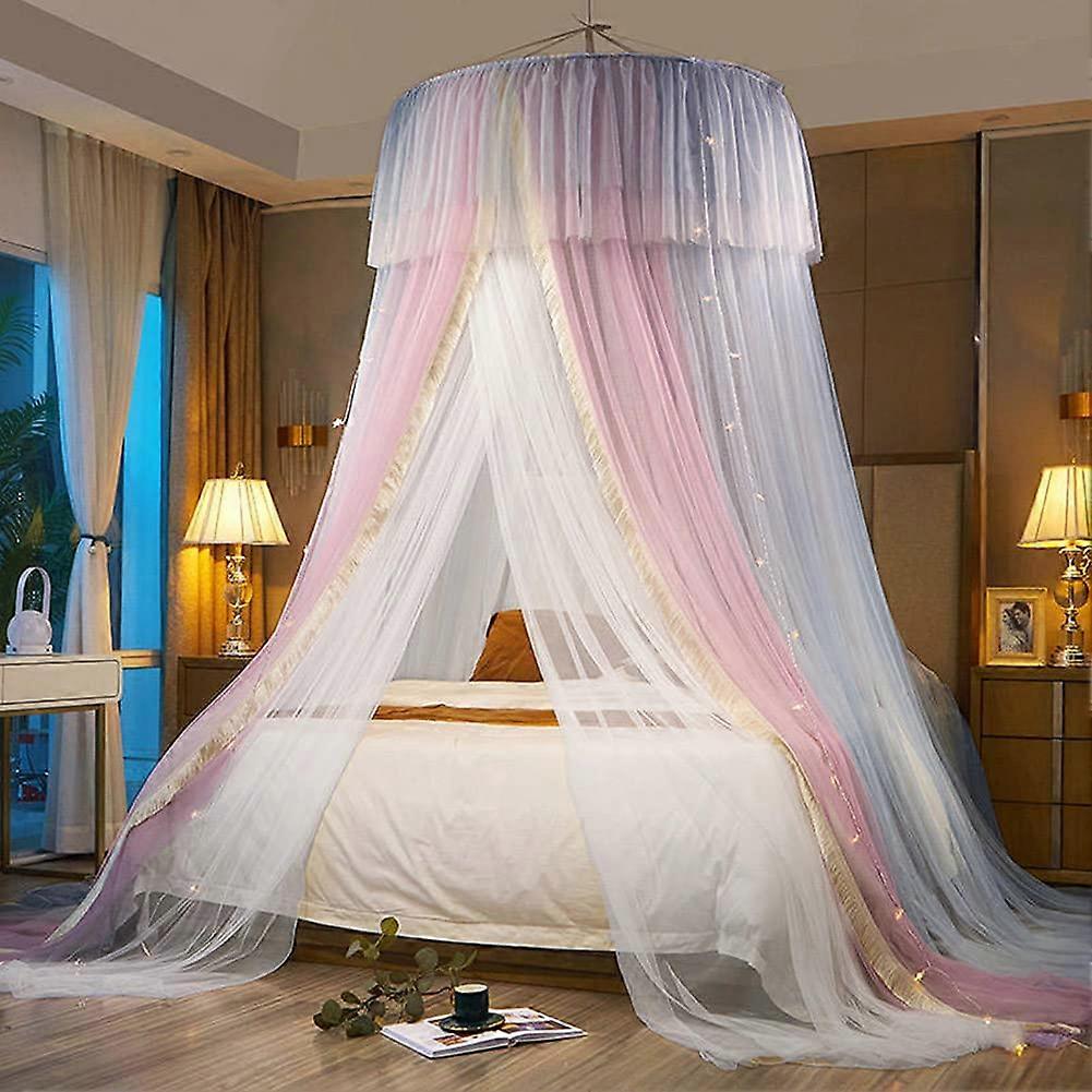 Princess Canopy Bed Curtain Mosquito Net with LED Fairy Lights, Pink