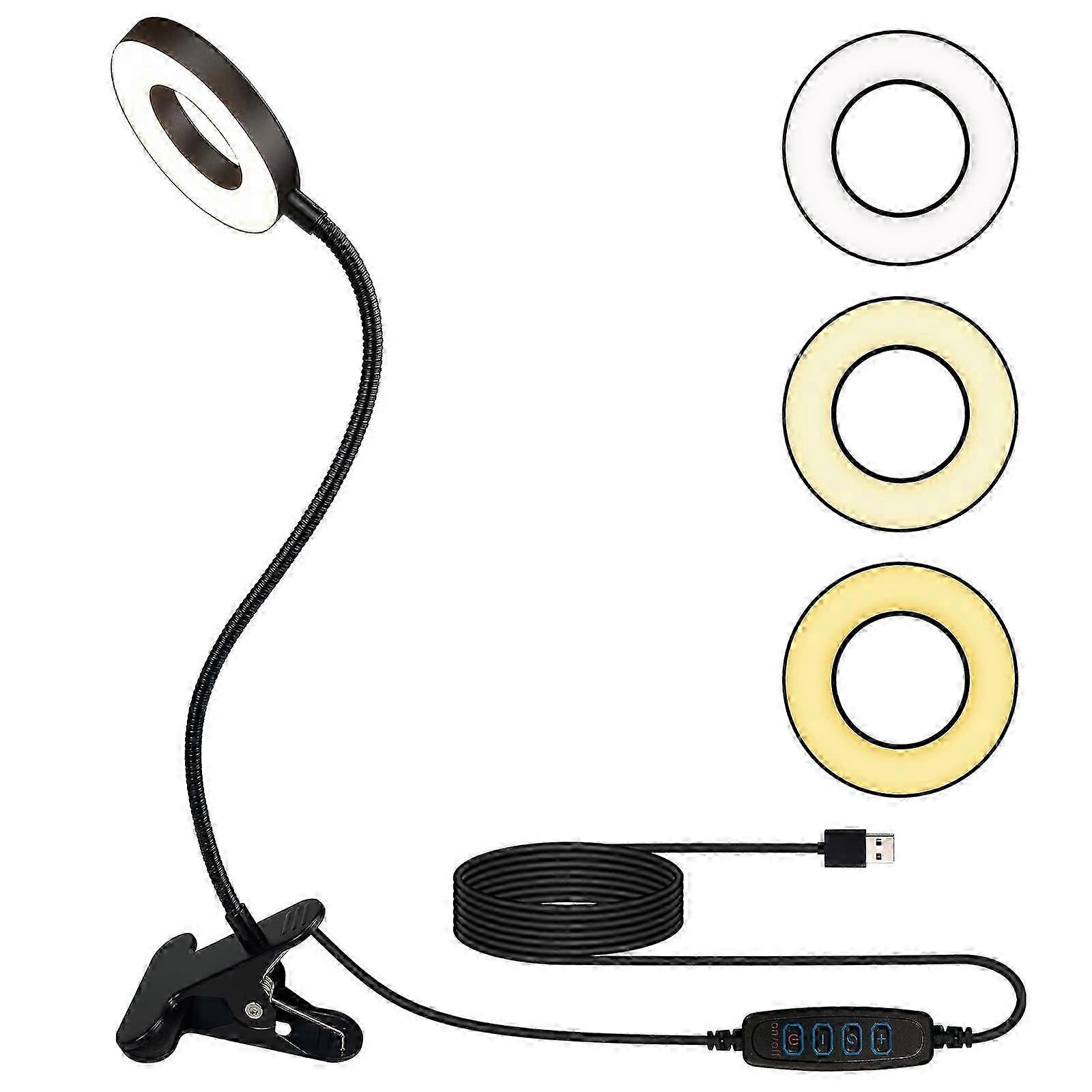 Clip-On Table Ring Light, Versatile Night Reading Lamp for Bedtime, Ideal for Video Conferencing, 3 Color Options with 10 Part LED Design